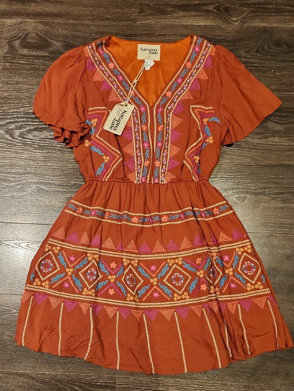 ❤️ NWT! SAVANNA JANE DESERT ESCAPE EMBROIDERED BOHO DRESS, LARGE - Picture 11 of 11